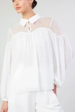 Fashion Elyse Lace Yoke Blouse Women Long Sleeve Tops
