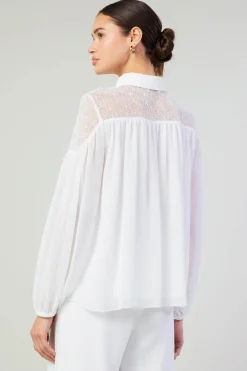 Fashion Elyse Lace Yoke Blouse Women Long Sleeve Tops