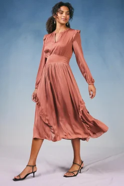 Hot Emmaline Ruffled Midi Dress Women Midi Dresses