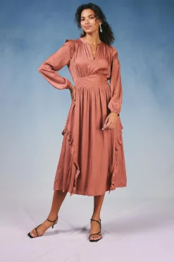 Hot Emmaline Ruffled Midi Dress Women Midi Dresses