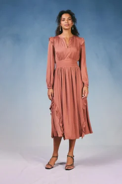 Hot Emmaline Ruffled Midi Dress Women Midi Dresses