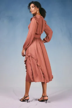 Hot Emmaline Ruffled Midi Dress Women Midi Dresses