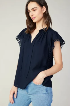 Fashion Eyelet Blouse Women Sleeveless Tops