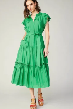 Discount Eyelet Lace Midi Dress Women Midi Dresses