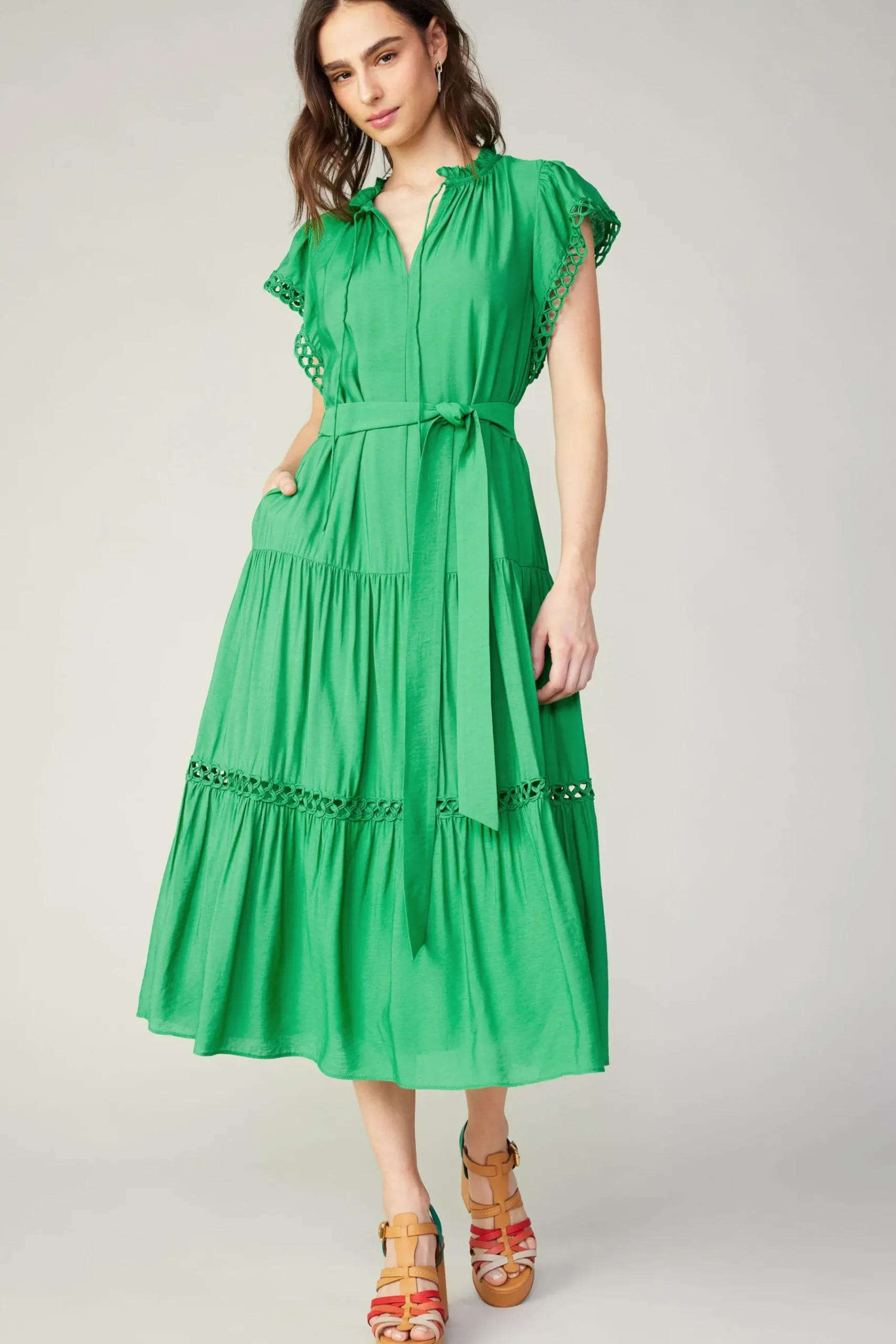 Discount Eyelet Lace Midi Dress Women Midi Dresses