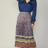 Sale Floral Border Print Midi Skirt Women Skirts