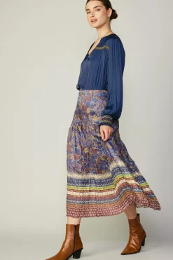 Sale Floral Border Print Midi Skirt Women Skirts