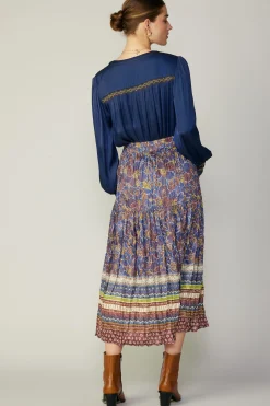 Sale Floral Border Print Midi Skirt Women Skirts