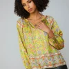 Online Floral Border Print Raglan Blouse Women Long Sleeve Tops