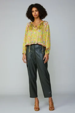 Online Floral Border Print Raglan Blouse Women Long Sleeve Tops