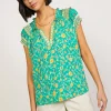 Sale Floral Border Print Top Women Sleeveless Tops | Short Sleeve Tops