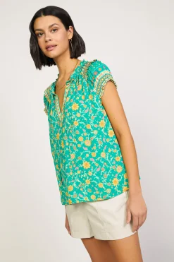 Sale Floral Border Print Top Women Sleeveless Tops | Short Sleeve Tops
