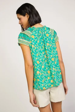 Sale Floral Border Print Top Women Sleeveless Tops | Short Sleeve Tops