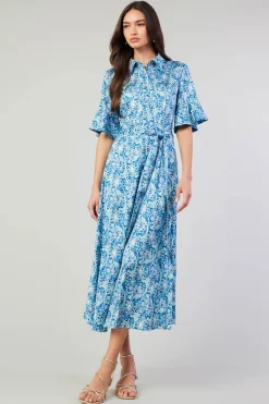 Clearance Floral Buttondown Shirt Dress Women Midi Dresses
