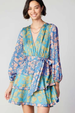 Clearance Floral Colorblock Surplice Mini Dress Women Mini Dresses