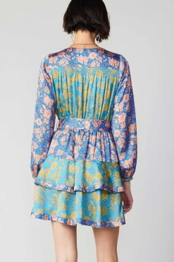 Clearance Floral Colorblock Surplice Mini Dress Women Mini Dresses