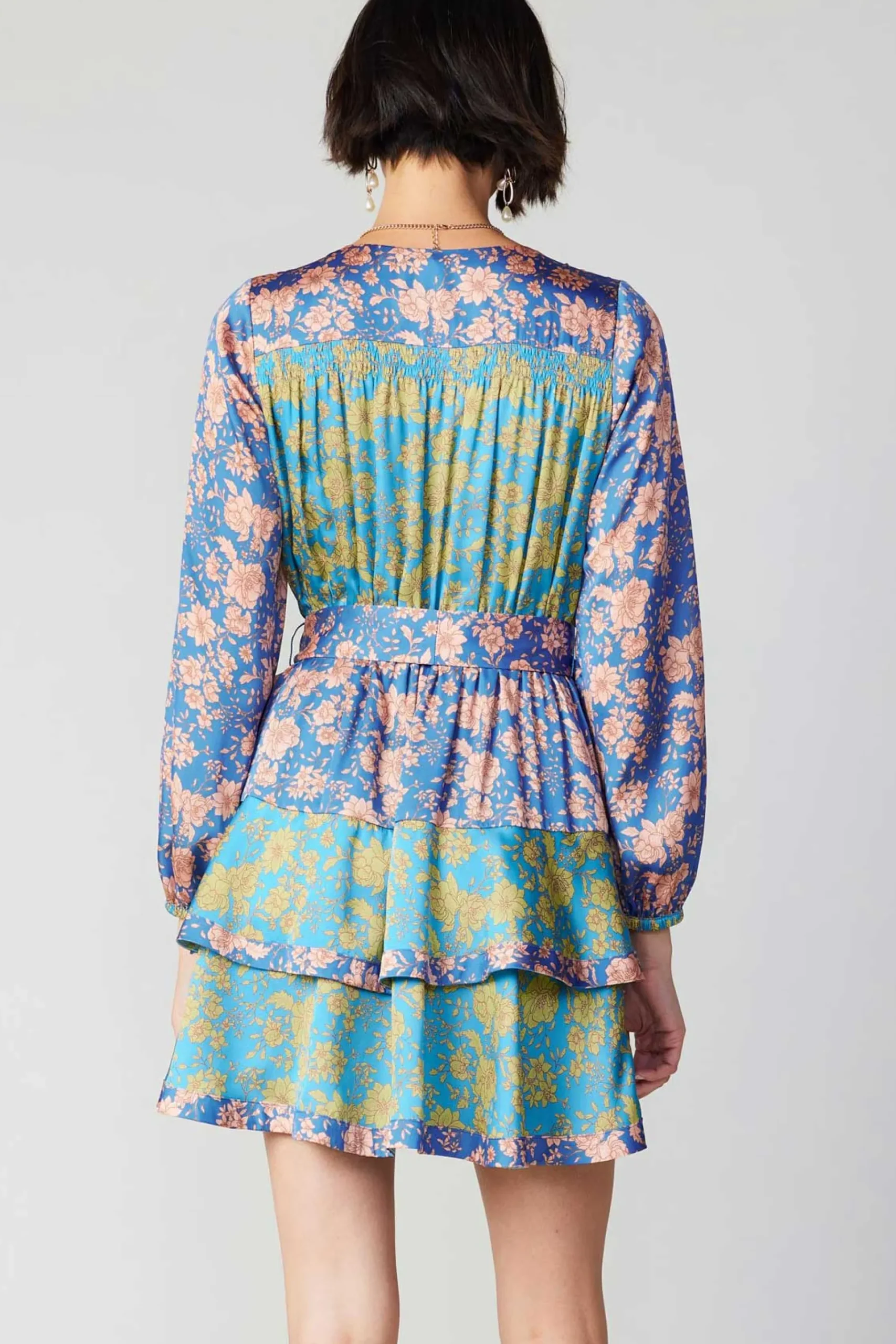 Clearance Floral Colorblock Surplice Mini Dress Women Mini Dresses