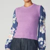 Online Floral Contrast Sleeve Sweater Top Women Long Sleeve Tops | Sweaters
