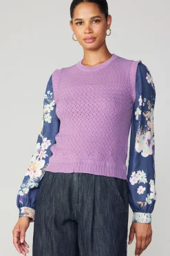 Online Floral Contrast Sleeve Sweater Top Women Long Sleeve Tops | Sweaters