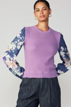 Online Floral Contrast Sleeve Sweater Top Women Long Sleeve Tops | Sweaters