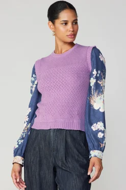 Online Floral Contrast Sleeve Sweater Top Women Long Sleeve Tops | Sweaters