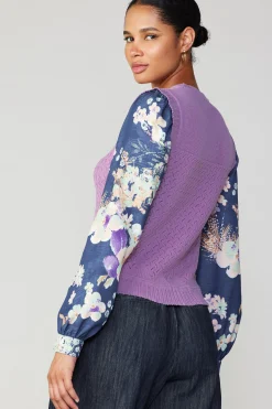Online Floral Contrast Sleeve Sweater Top Women Long Sleeve Tops | Sweaters