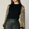 Clearance Floral Contrast Sweater Top Women Long Sleeve Tops | Sweaters