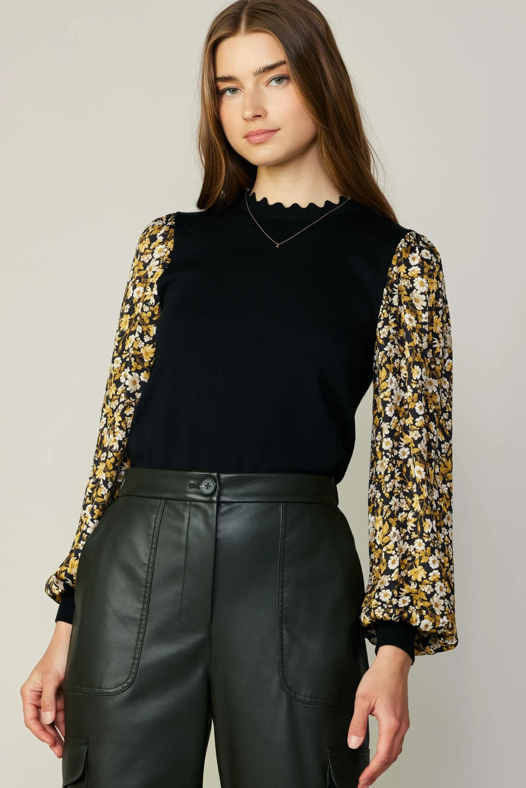 Clearance Floral Contrast Sweater Top Women Long Sleeve Tops | Sweaters