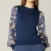 Discount Floral Contrast Sweater Top Women Long Sleeve Tops | Sweaters