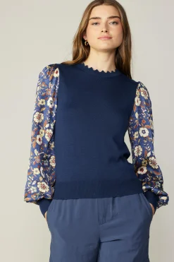 Discount Floral Contrast Sweater Top Women Long Sleeve Tops | Sweaters