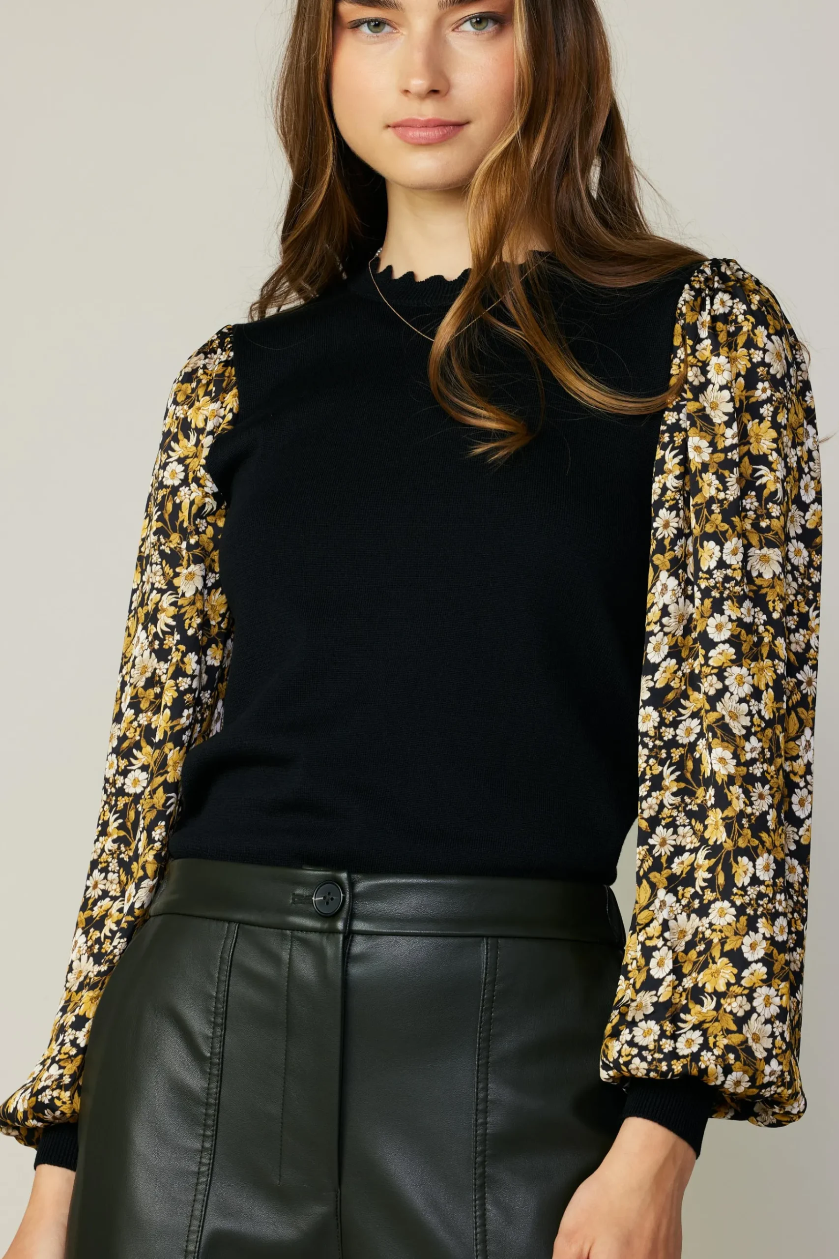 Clearance Floral Contrast Sweater Top Women Long Sleeve Tops | Sweaters