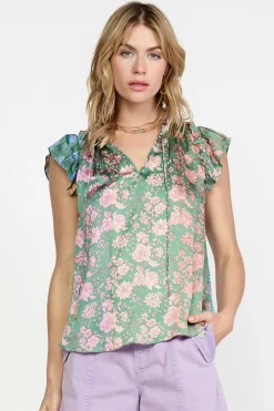Discount Floral Gradient Ruffled Blouse Women Sleeveless Tops