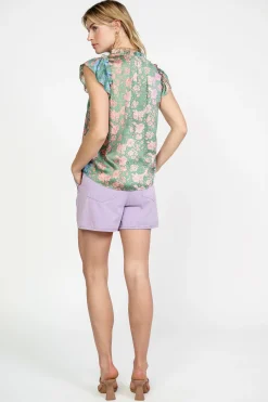 Discount Floral Gradient Ruffled Blouse Women Sleeveless Tops