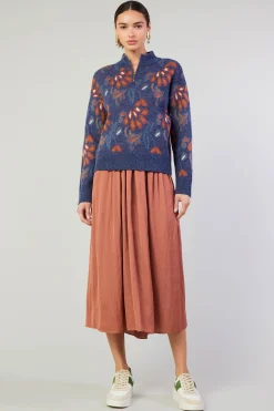 New Floral Jacquard Zip Sweater Women Knitwear | Sweaters