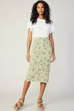 Best Floral Knit Midi Skirt Women Knitwear