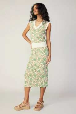 Best Floral Knit Midi Skirt Women Knitwear