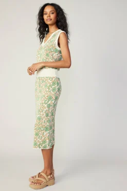 Best Floral Knit Midi Skirt Women Knitwear