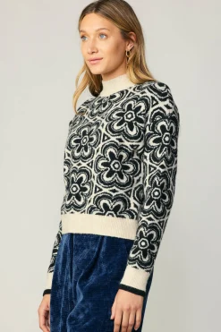 New Floral Mock Neck Sweater Women Sweaters