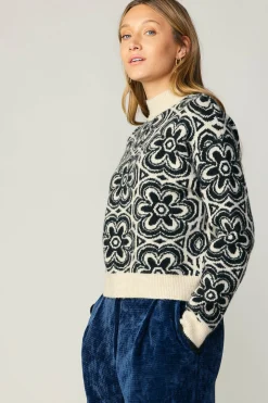 New Floral Mock Neck Sweater Women Sweaters