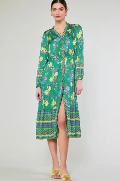 Online Floral Motif Buttondown Dress Women Midi Dresses