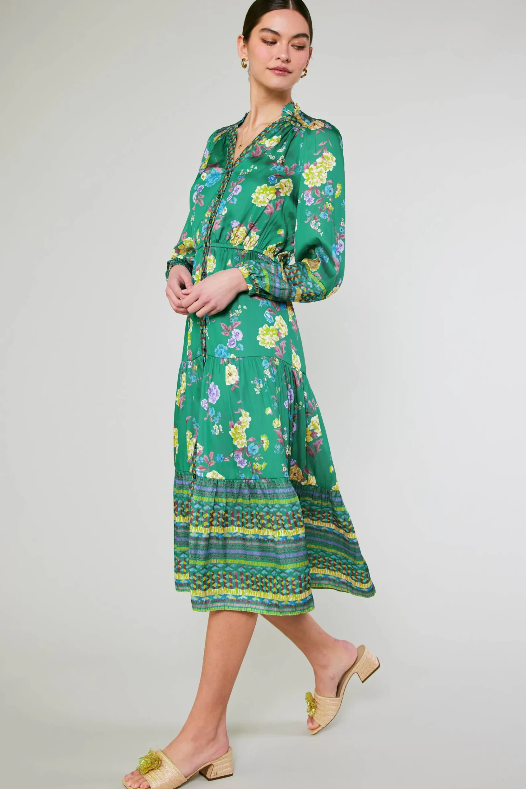 Online Floral Motif Buttondown Dress Women Midi Dresses