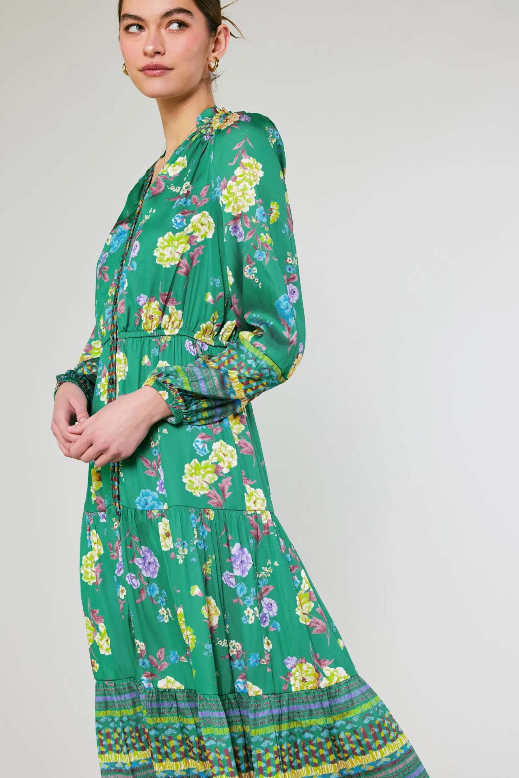 Online Floral Motif Buttondown Dress Women Midi Dresses