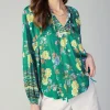 Best Floral Motif Tieneck Blouse Women Long Sleeve Tops