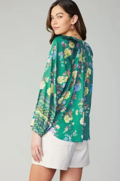 Best Floral Motif Tieneck Blouse Women Long Sleeve Tops