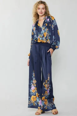 Discount Floral Motif Wide Pants Women Pants
