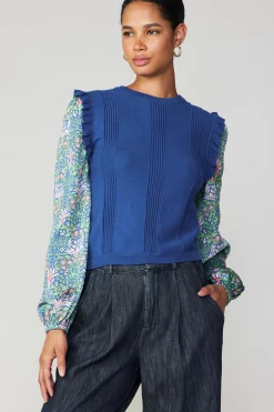 Discount Floral Nouveau Contrast Top Women Sweaters