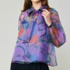 Discount Floral Organza Blouse Women Long Sleeve Tops