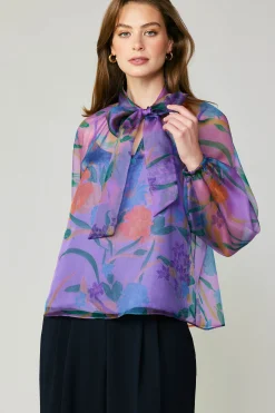 Discount Floral Organza Blouse Women Long Sleeve Tops