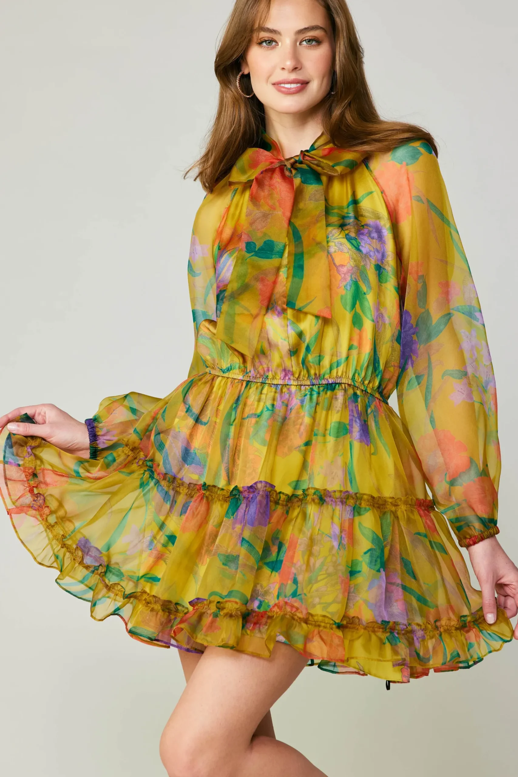 Clearance Floral Organza Mini Dress Women Mini Dresses