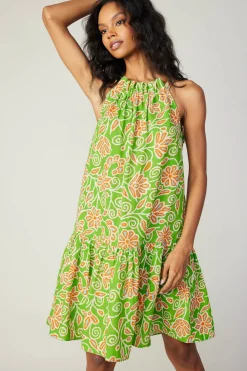 New Floral Patterned Halter Mini Dress Women Mini Dresses